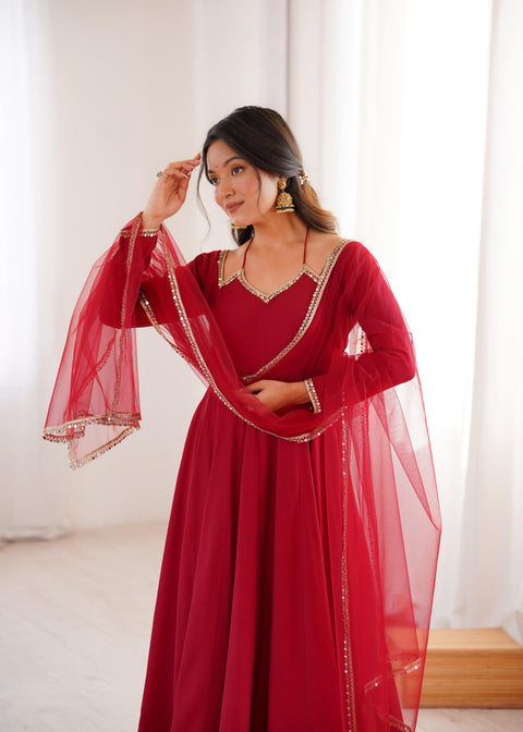 New PURE ROMANSILK CHANDERI FABRIC FULLY FLARE ANARKALI,WITH DUPPTA SET