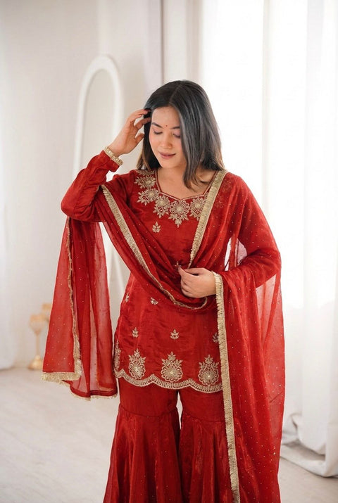 New Premium Embroidery Sequence Work With Zarkan Diamond Work Fully Stitched & Ready to Wear Dres
