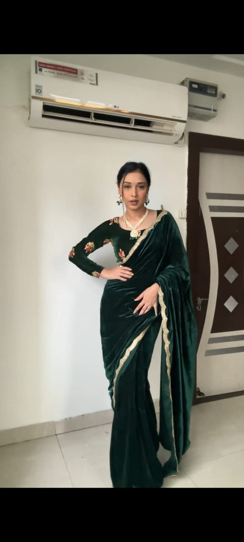 New Premium Velvet EmbellishedBeautiful Latest Ready To Wear Saree