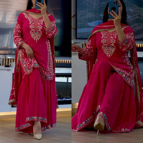 New Heavy Chinon With Heavy  Embroidery Sequence*  Work With Full Sleeve With Latkan Dori