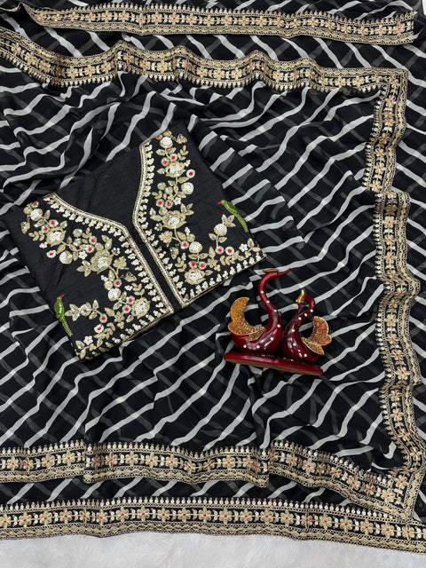 New Premium Beautiful leriya print with lace border work saree