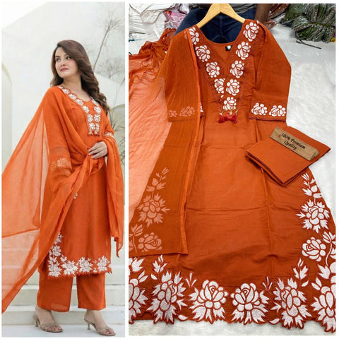 New ROMAN SILK FABRIC with Embroidery work Dress