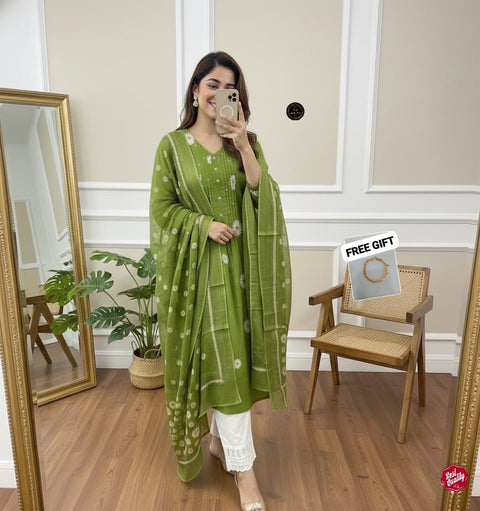 New kurta set with Cotton Pant & Malmal Dupatta with tier pattern