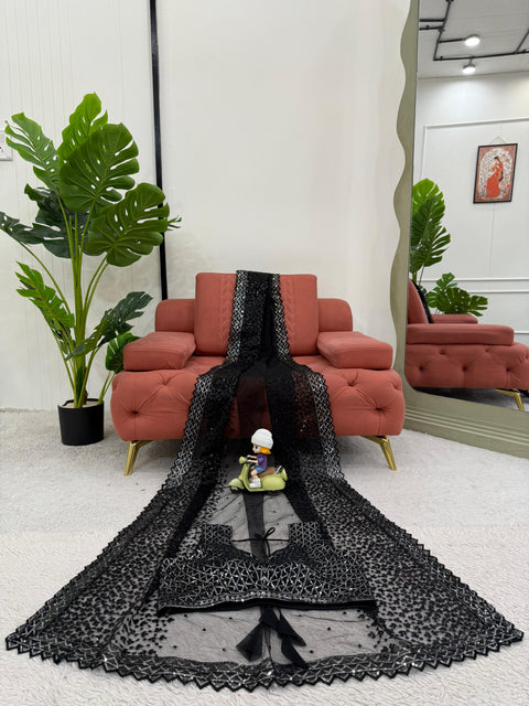New beautiful DesignerSoft Net Febric with Sequnce work and blouse with saree