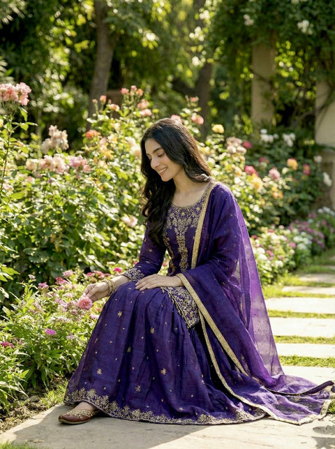 New Designer Collection In GMY SILK With Heavy Embroidery Sequence Work Top-Bottom And Dupatta Set