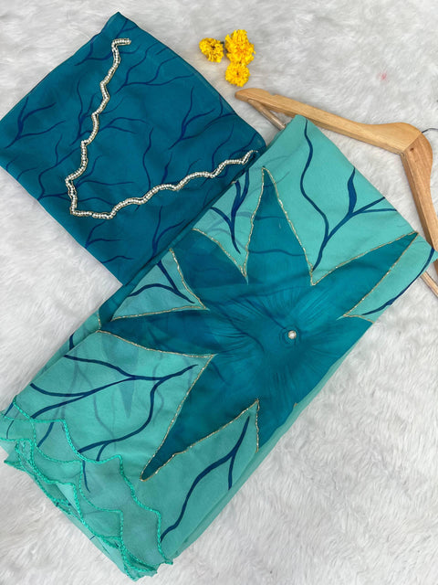 New Beautiful handcrafted Soft pure Georgette handwork sarees