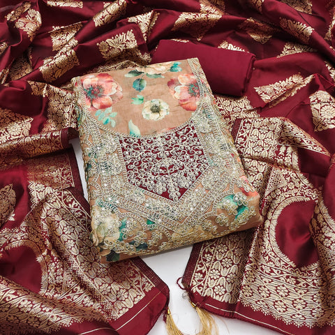 New modal chanderi print with coding work Exclusive Dress Material Suit