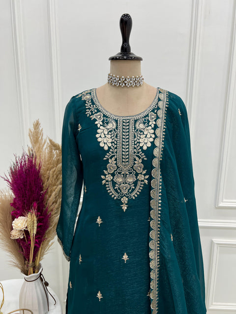 New Premium PURE SOFT CRUNCHY SILK FABRIC TOP,SHARARA WITH DUPATTA SET