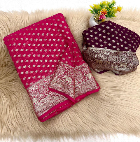 New Arrival Pure Viscose Georgette Saree With Fancy Zari & Fancy Jecquard Border & Fancy Viscose Jecquard  Blouse saree