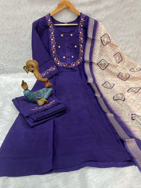 New Multi Embroidery Thread With Hand Work Kurti