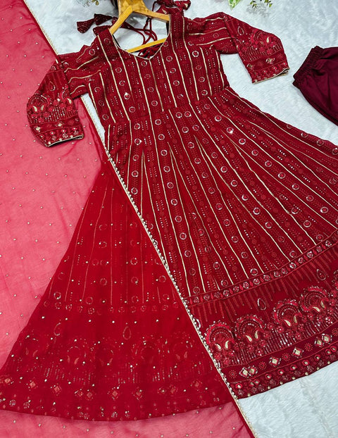 New Lakhnavi Embroidered Work Anarkali Suit Set  SET