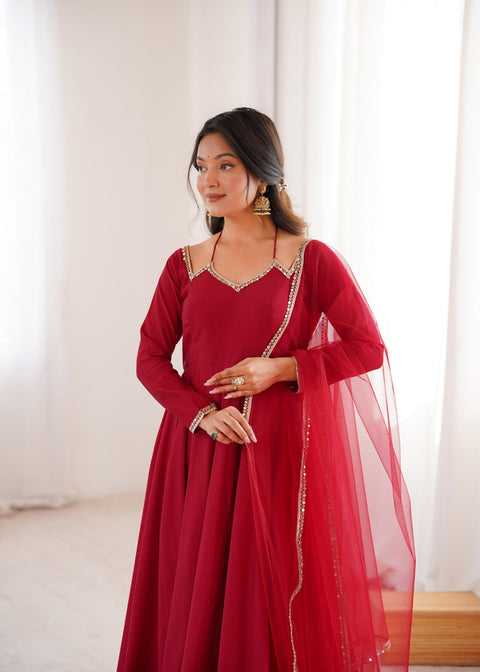 New PURE ROMANSILK CHANDERI FABRIC FULLY FLARE ANARKALI,WITH DUPPTA SET