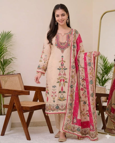 New Premium Muslin  Embroidered Suit Set