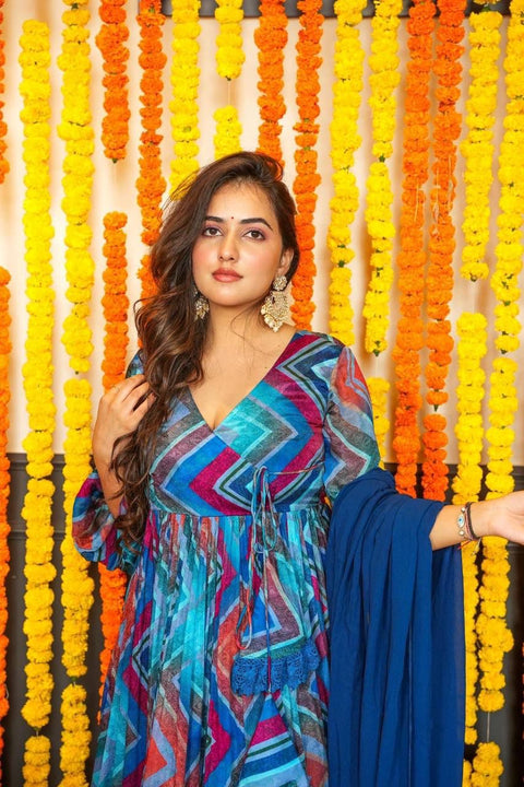 New Attractive Party Wear chiffon with printed Gown