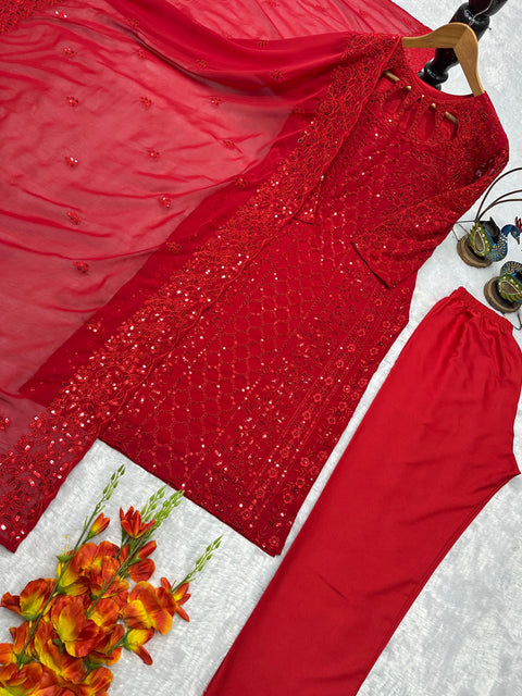 NEW DeSIGNER PARTY WEAR TOP AND PANT. WITH FANCY DUPPATA