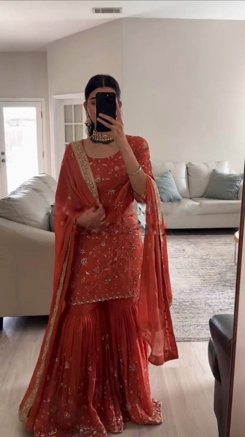 New Designer Party Wear Look Top-Plazzo and Dupatta With Heavy Embroidery Work