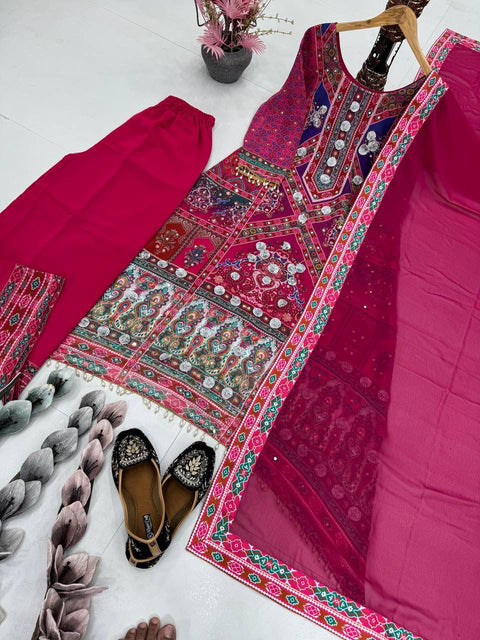 NEW DESIGNER HEAVY FUAX GEORGETTE DIGITAL PRINT HAND WORK FANCY SALWAR SUIT
