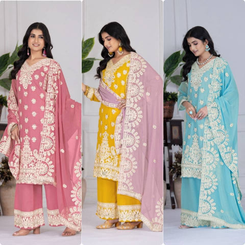 New HEAVY FUAX GEORGEET EMBROIDERY SEQUENCES DESIGNER PARTY WEAR SUIT