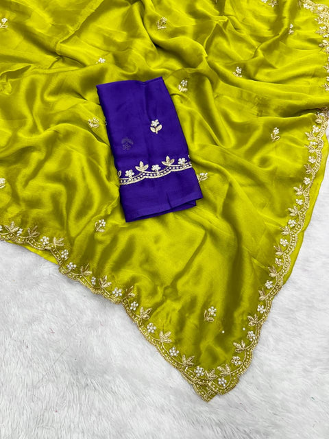 New Arrivals BestBeautiful Zari Embroidery Work With All Over Handwork With Cut Work Border Saree