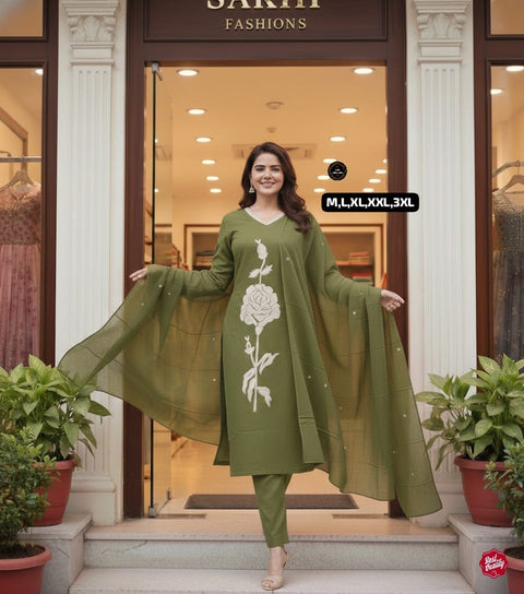 New kurta set with Cotton Pant & Malmal Dupatta with tier pattern