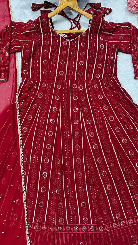 New Lakhnavi Embroidered Work Anarkali Suit Set  SET