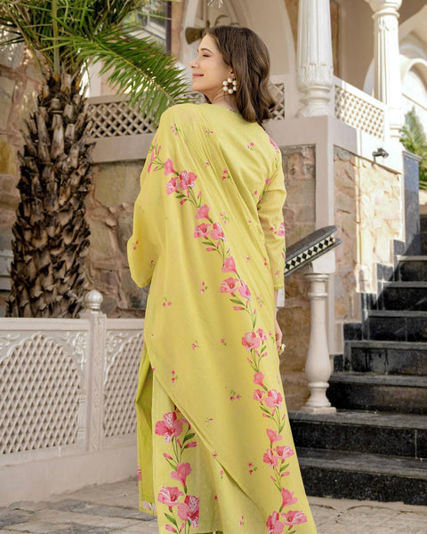New Premium Chanderi Silk Butti Fully Stitched Kurta And Pant & Dupatta Set