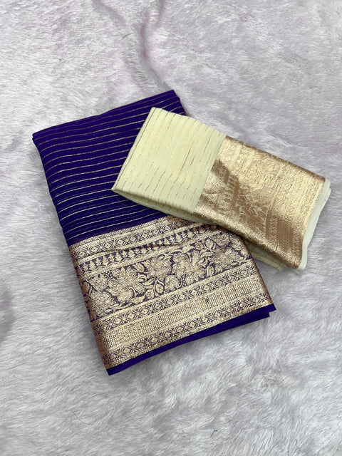 New Arrivals Pure Viscose Georgette Saree With Heavy Weaving Border and Zari Lining Concept With  Contrast Viscose Blouse