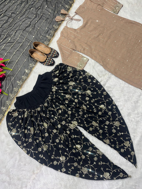New Designer Party Wear Look Top ,Dhoti Salwar and Dupatta