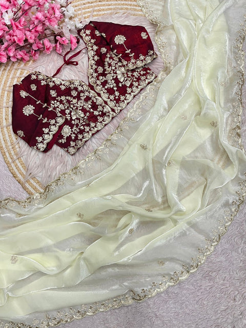 New Coding Embroidery work with Cutwork BorderFendy Satin Silk saree
