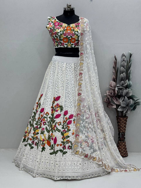 New BRIDAL WEAR HEAVY FUAX GEORGETTE CHINE SEQUENCE WORK LEHENGAS CHOLI