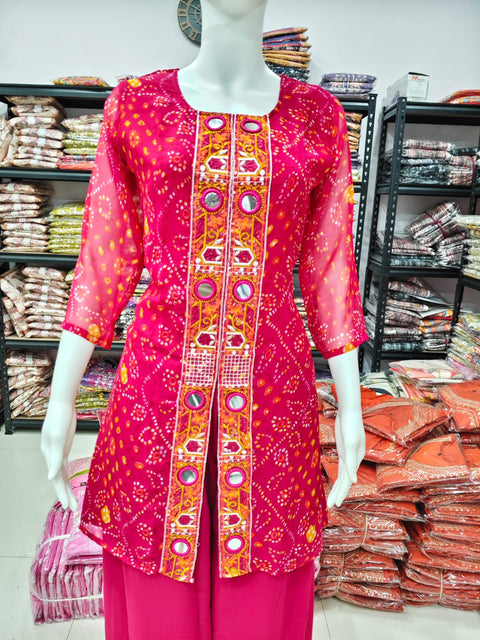 New Beautiful Purple And Pink Bandhani Printed Plazo set