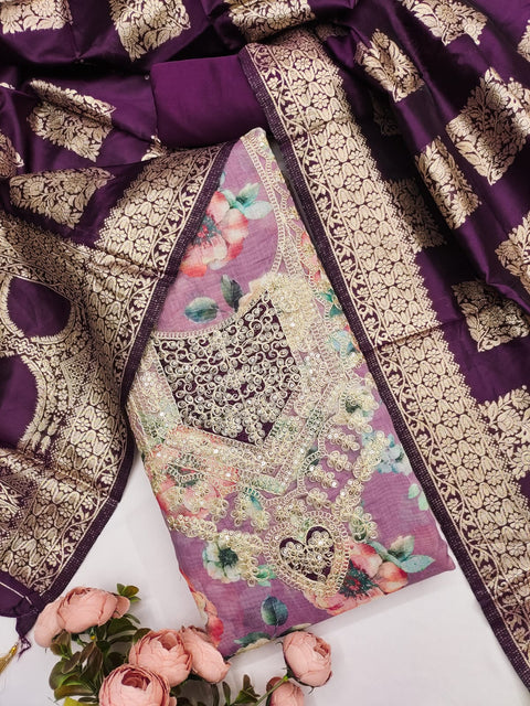 New modal chanderi print with coding work Exclusive Dress Material Suit