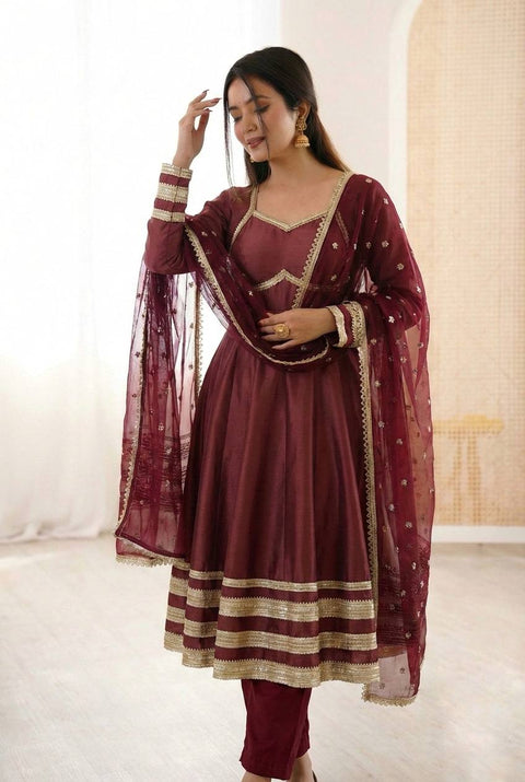 New Premium Heavy Lace Work Designer Anarkali Three Piece Set