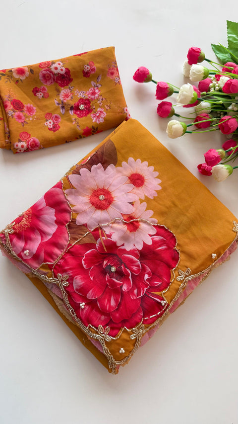 New Exclusive  elegant launch for fancy collection perfect for any function  light weight *faux georgette* saree