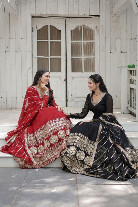 New Faux Blooming Gown with Dupatta With Attractive Embroidered Sequins work with Lace Border