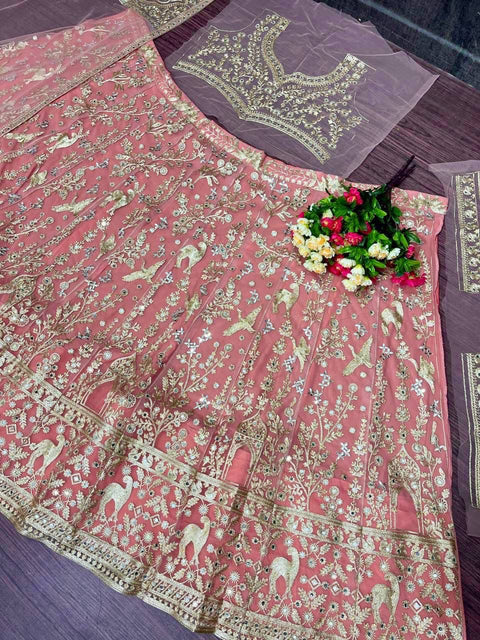 New  BRIDAL WEAR HEAVY EMBROIDERY CHINE STITCHED WITH REAL MIRROR HAND WORK LEHENGAS CHOLI