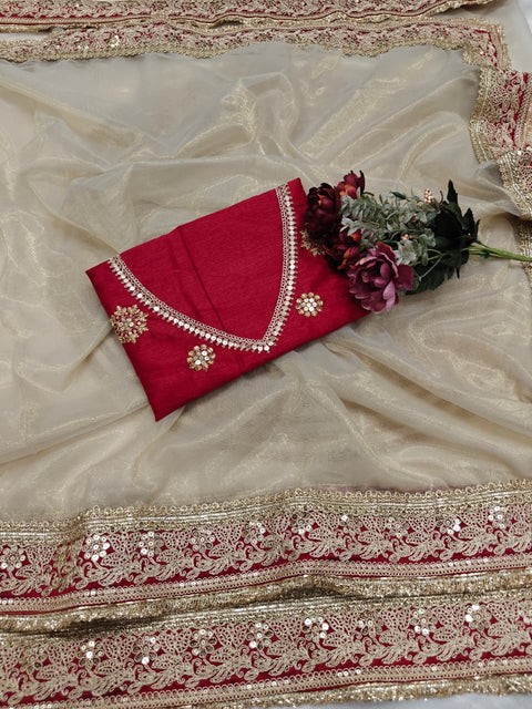 New Fancy Coding & Dual Sequence Soft Gold Twill Net saree