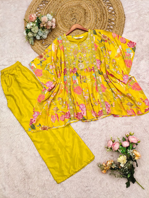 New Premium Designer Heavy Crepe kaftan Palazzo Set