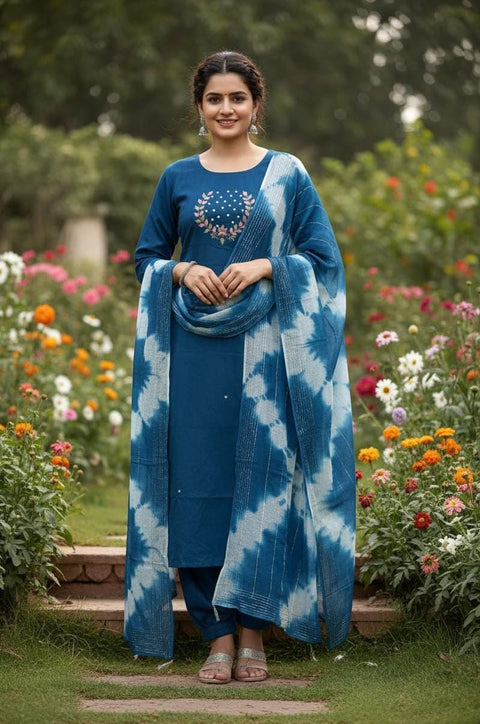 NEW ARRIVAL CHANDERI SILK KURTI WITH PANT WITH DUPPATA