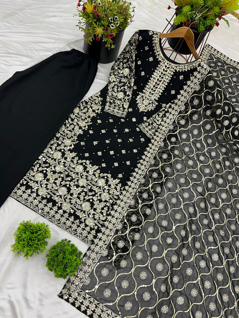 New Designer Party Wear Look Top-Plazzo and Dupatta With Heavy Embroidery Work