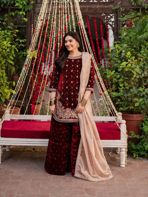 NEW DESIGNER PARTY WEAR TOP AND PANT PLAZO  WITH FANCY DUPPATA AND EMBROIDERY WORK