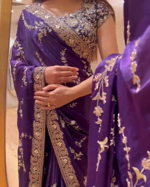 NEW DESIGNER HEAVY EMBRODERY WORK SAREE