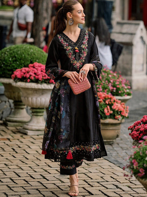 New Beautiful PURE VISCOSE CHANDERI WITH SEQUENCE EMBROIDERY WORK Dress