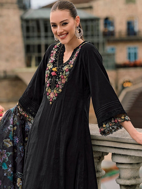 New Beautiful PURE VISCOSE CHANDERI WITH SEQUENCE EMBROIDERY WORK Dress