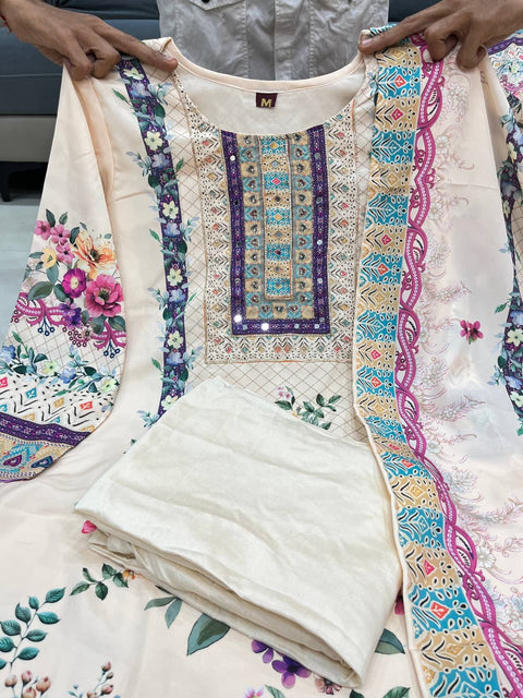 New Premium digital prints and hand embroidery and hand worksSilks Suit