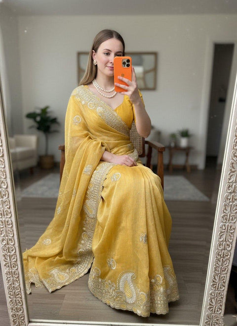 New Launch Party Wear Soft  Fendy Satin silk Saree