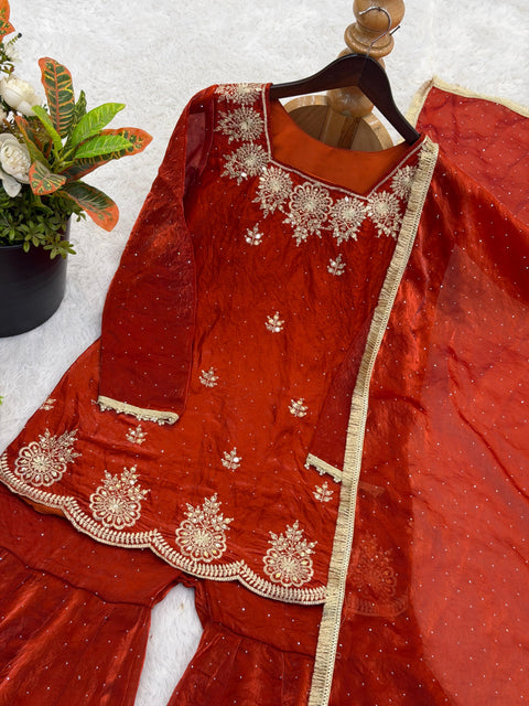 New Premium Embroidery Sequence Work With Zarkan Diamond Work Fully Stitched & Ready to Wear Dres