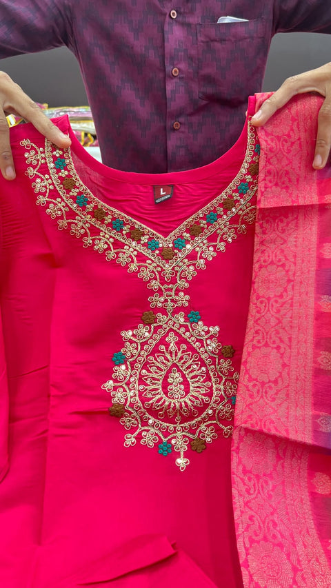 New HEVAY DIMOND SILK COTTON FABRIC NECK WORK* Dress