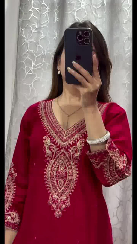 New Havy pure chinon With  embroidery coding dori work pair Suit Set