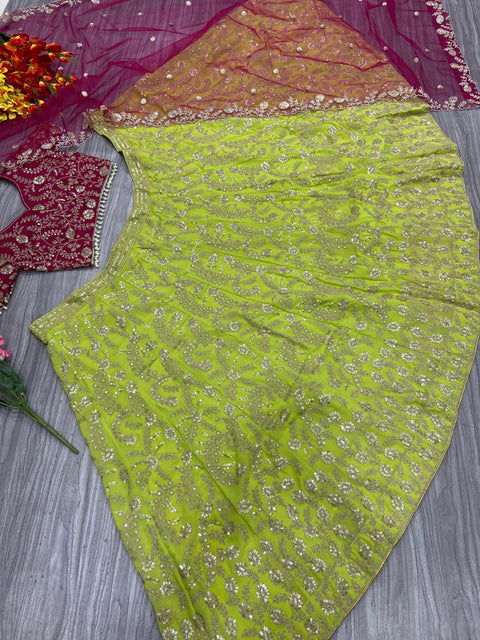 New Premium Georgette Embellished With Beautiful Shimmer Dori  Work , Heavy Sequins Work Lehenga